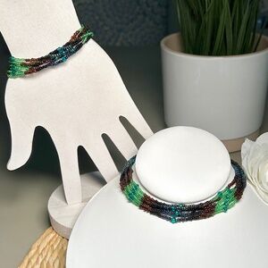 Hand-made, seed beaded choker and bracelet set